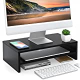 FITUEYES Monitor Stand - 2 Tier Computer Monitor Riser with 16.7 Inch Shelf, Wood Desktop Stand for Laptop Computer Screen, Desk Organization, Office Supplies,Black, DT204201WB