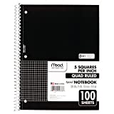 Mead Spiral Notebook, 1-Subject, Graph Ruled Paper, 10-1/2" x 8", 100 Sheets, Black (05676AA5)