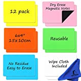 Dry Erase Magnets Set - 12 Pack - 6x4" Whiteboard Magnetic Planning Pads Labels - Small White Board Magnet Strips Name Tags for Home, Office and Classroom