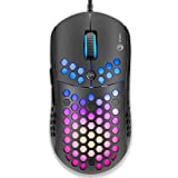 MARVO Lightweight Gaming Mouse Wired, RGB Backlit Mice with Lightweight Honeycomb Shell , Pixart 3327 12000 DPI Optical Sensor, Ultraweave Cable Mouse for Windows PC Gamers (Black)