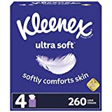 Kleenex Ultra Soft Facial Tissues, 4 Cube Boxes, 65 Tissues per Box (260 Total Tissues)