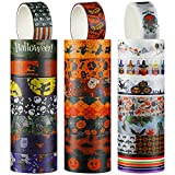 24 Rolls Halloween Holiday Washi Tapes Set Halloween Masking Paper Tape Bat Pumpkin Witch Skull Decorative Tape Halloween Craft Wrapping Tape for DIY Decoration, 0.59 Inch 2.2 Yard