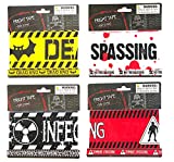 AZi Halloween Fright Tape Set of 4 Designs  Halloween Tape  Durable Outdoor Indoor Creepy Scary Halloween Decoration  Dead END - NO TRESPASSING  Infection Zone - Zombie Crossing (Each 30 Ft)