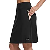 BALEAF Women's 20" Knee Length Skorts Skirts Athletic Modest Long Golf Casual Skirt Zipper Pocket UV Protection Black L