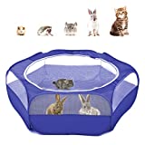 Pawaboo Small Animals Playpen, Waterproof Small Pet Cage Tent with Zippered Cover, Portable Outdoor Yard Fence with 3 Metal Rod for Kitten/Puppy/Guinea Pig/Rabbits/Hamster/Chinchillas, Indigo