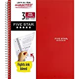 Five Star Spiral Notebook, 3-Subject, Wide Ruled Paper, 10-1/2" x 8", 150 Sheets, Red (72029)