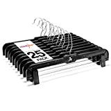 HOUSE DAY 25 Pack Pants Hangers with Clips, 14 inch Skirt Hangers, Clip Hangers for Pants,Hangers with Clips,Black Plastic Pants Hangers