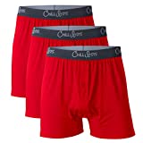 Soft Bamboo Mens Boxers 3 Pack - Cool, Comfortable Bamboo Underwear, Boxer Shorts by Chill Boys (XXL, Red)