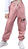 SANGTREE Women's Cargo Pants Elastic Waist Drawstring Tapered Jogger Pants with Pockets for Women,Pink,M