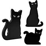 MEKOUZON Wooden Black Cat Decorations, Set of 3 Fall Cats Figurines Statue Ornaments for Indoor/Outdoor, Tiered Tray, Shelf and Fireplace Decor, Farmhouse Halloween Wooden Black Cats for Cat Lovers, Office Supplies