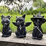 JZENZERO Halloween Black Cat Decoration Outdoor Indoor Lawn Resin Cat with Witch Hat,Wings,Desktop Ornament Funny Garden Statue Figurine Sculpture for Front Yard Party Halloween Decoration (3 PCS)