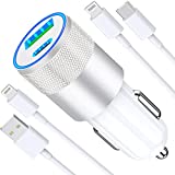 [Apple MFi Certified] iPhone Fast Car Charger, Braveridge 48W Dual Port USB-C PD Power PPS Rapid Charger with 2 Pack Lightning Cable, PD/QC 3.0 Type C Car Charger for iPhone 13/12/11/XS/XR/X 8 SE/iPad