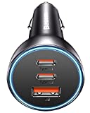 65W USB C Car Charger, Baseus QC3.0 PD3.0 Type C Car Charger, 3 Ports Independent Fast Charging Car Charger Phone Adapter for iPhone 13 12 11 Pro Max XS X, Samsung, iPad Pro/Air, AirPods (Dark Gray)