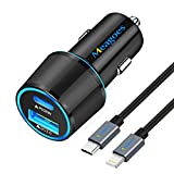 Fast USB C Car Charger, Meagoes 20W PD Rapid Charging Adapter Compatible for Apple iPhone 13/12/Pro Max/Mini/11/XS/XR/X/8 Plus/SE/iPad Mini 5/Air 3-3.3ft MFi Certified Type C to Lightning Cable