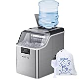 ecozy Portable Ice Maker Countertop, 44lbs Per Day, 24 Cubes Ready in 13 Mins, 2 Ways to Add Water, Self-Cleaning Ice Maker with Ice Bags/Ice Scoop/Ice Basket for Home Office Bar Party, Silver