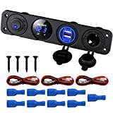 Linkstyle 4 in 1 Marine Switch Panel, 12V 4.2A Dual USB Charger Socket Power Outlet & LED Voltmeter & Cigarette Lighter Socket & LED Lighted ON Off Rocker Toggle Switch for Truck Car Marine Boat RV