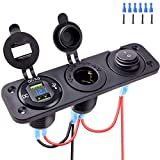 MICTUNING 12V Cigarette Lighter Socket, 4 in 1 Car Charger Panel QC3.0 Dual USB Ports with LED Voltmeter Display and ON/OFF Toggle Switch for Car Boat Marine Motorcycle Truck