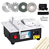 Mini Table Saw Portable Precision Table Saws for Crafts, Adjustable Cut Depth, 4 Blades, 96W Adjustable Speed Power Supply, for Wood Metal Plastic Cutting