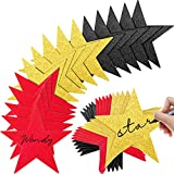 Gejoy 80 Pieces Glitter Star Cutouts Paper Star Confetti Cutouts for Bulletin Board Classroom Wall Movie Party Decoration Supply, 6 Inches Length (Red, Black, Gold)