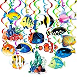 Tropical Fish Hanging Swirls 30 Pack Foil Ceiling Hanging Swirls Streams Banner Decorations Garland for Kids Under the Sea Ocean Baby Shower Celebrating Events Birthday Party Supplies Room Wall Decor