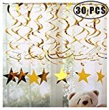 Gold Star Hanging Swirl Decorations,Hanging Gold Party Supplies for Graduation Wedding Baby Shower Decorations,Pack of 30