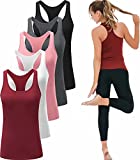 TELALEO 5 Pack Workout Tank Tops for Women, Athletic Racerback Sports Tank Tops, Compression Sleeveless Dry Fit Shirts Black/Grey/White/Red/Pink L