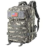 Mens Tactical Military Backpack, 45L Army Backpack Camo 3 Day Assault Pack Molle Bag with a US Flag Patch for Camping-Camo