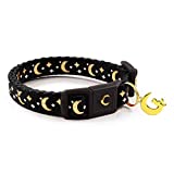 waaag Pet Collar Gold Moons and Stars Cat Collar, Safety Breakaway Cat Collar, Glow in The Dark (Standard 9"-15" Neck, Black)