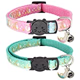 Giecooh 2 Pack Breakaway Cat Collar with Bells,Adjustable Moon and Star Kitten Safety Collars for Boys & Girls,Pink+Teal