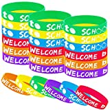 24PCS Welcome Back to School Party Rubber Bracelets, 100 Days of School/First Day of School Party Baby Shower Birthday Party Supplies Decorations Gifts Prize Goodie Bag Favors Silicone Wristbands