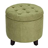Adeco Fabric Cushion Round Button Tufted Lift Top Footstool, Height 17 Inches Storage Bench Ottoman, Strudy, Kiwi