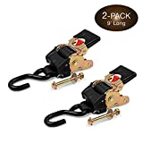 2 Quick n Easy AutoRetract Strap Cargo Tie Downs - Retractable 1 Inch x 9 Ft Bolt-on Ratchet Straps w/S Hook for Trailers & Pickups - 1,200 lbs Break Strength - DC Cargo Mall