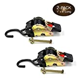 2 Quick n Easy AutoRetract Strap Cargo Tie Downs | Retractable 1" x 6' Bolt-on Ratchet Straps w/S Hook for Trailers & Pickups