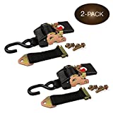 DC Cargo Mall 2 Quick n Easy AutoRetract Strap Cargo Tie Downs - Retractable 2" x 5.5' Bolt-on or E-Track Fitting Ratchet Straps w/S Hook for Trailers & Pickups