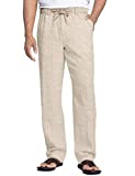 COOFANDY Men's Linen Cotton Pants Drawstring Waist Modern Waistband Trousers Khaki