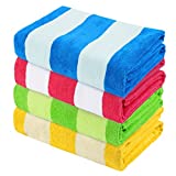 Exclusivo Mezcla 4-Pack Large Microfiber Beach Towels Set (Pink/Green/Blue/Yellow, 30" x 60"), Quick Dry, Cabana Striped Pool/Swimming/Bath Towel for Adults/ Kids, Lightweight and Highly Absorbent