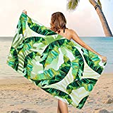 Microfiber Tropical Leaves Beach Towel, Sand Free Palm Leaves Beach Towels Oversized, Quick Dry Soft Bath Towels for Bathroom, Pool, Outdoor Camping and Sports, 31.5 x 59.1 Inches