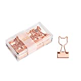 Rose Gold Metal Binder Clips with Cute Cat Shaped 3/4-Inch Width Medium Binder Clips in Acrylic Crystal Box Invoice Bill Clip Decorative Paper Clips Notes Letter for Office Home School(12Pcs)