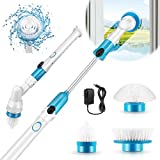 Electric Spin Scrubber, Cordless Bath Tub Scrubber with Long Handle & 3 Replaceable Heads, Power Shower Cleaning Brush Rechargeable Floor Scrubber Household Cleaning Tools for Bathroom & Tile Wall