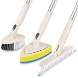 Tub Tile Scrubber Brush, 3 in 1 Shower Cleaning Brush with 51" Long Handle MOUCHOT Stiff Bristles Scouring Pads Grout Scrub Brush for Cleaning Bathroom Kitchen Floor Wall Bathtub Tile Sink Non-Scratch