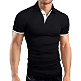 A WATERWANG Men's Short Sleeve Polo Shirts, Slim-fit Cotton Golf Polo Shirts Basic Designed Black