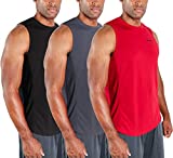 DEVOPS 3 Pack Men's Muscle Shirts Sleeveless Dri Fit Gym Workout Tank Top (X-Large, Black/Charcoal/Red)