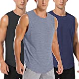 Amussiar Men's 3 Pack Performance Sleeveless Dry Fit Gym Shirt Muscle Bodybuilding Workout Sports Tank Tops (Black/Navy Blue/Grey X-Large)