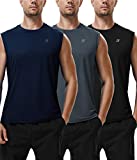 Roadbox Workout Sleeveless Shirts for Men Athletic Gym Basketball Quick Dry Muscle Tank Tops (Black+Grey+Dark Navy, L)