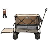 TIMBER RIDGE Folding Double Decker Wagon, Heavy Duty Collapsible Wagon Cart with 54" Lower Decker, All-Terrain Big Wheels for Camping, Fishing, Shopping, Garden, and Beach, Support Up to 225lbs,Brown