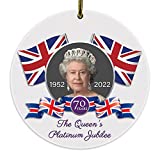 Elizabeth II Queens Platinum Jubilee Souvenirs Ornament Keepsake Ceramic, Featuring Her Majesty The Queen, Queen's 70 Glorious Years British UK Vintage White Decorations Gifts 3"