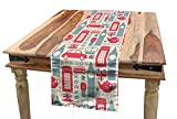 Ambesonne London Table Runner, Popular British Culture Elements Retro Colors Flag Patterned Hearts, Dining Room Kitchen Rectangular Runner, 16" X 120", Coral Bluegrey