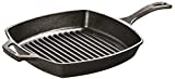 Lodge Cast Iron Grill Pan, Square, Black, 10.5 Inch