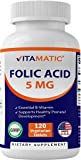 Vitamatic Folic Acid 5mg (5000 mcg) - 120 Vegetarian Tablets - (Vitamin B9 Folate)