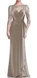 Mother of The Bride Dresses Lace Formal Evening Gowns Chiffon Long Wedding Guest Dresses for Women 3/4 Sleeve Taupe